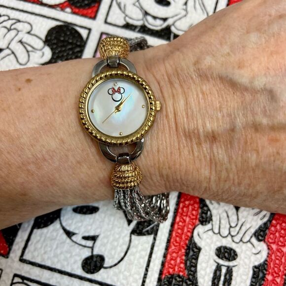 Disney Parks Minnie Mouse Two-Tone Bracelet Watch Mother of Pearl Dial - Picture 7 of 15
